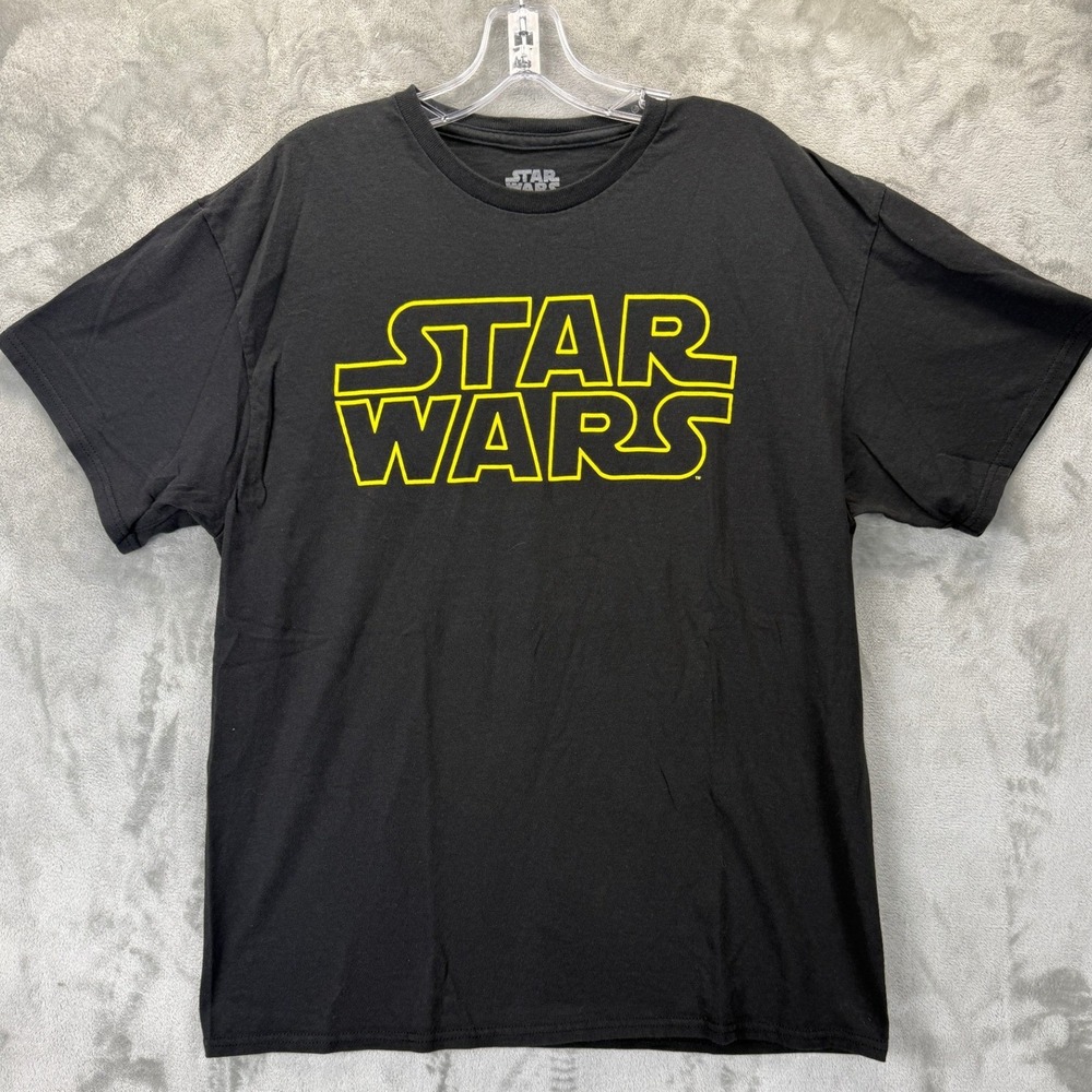 Star Wars Fifth Sun Mens Large Black T-Shirt Yellow Outline Logo Graphic Tee L